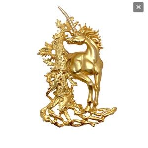 Gold-color Unicorn Brooch marked JJ